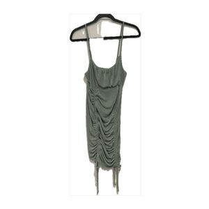 💕Women’s Forever 21 ruched satin mini dress, sage green w/adjustable cami straps
